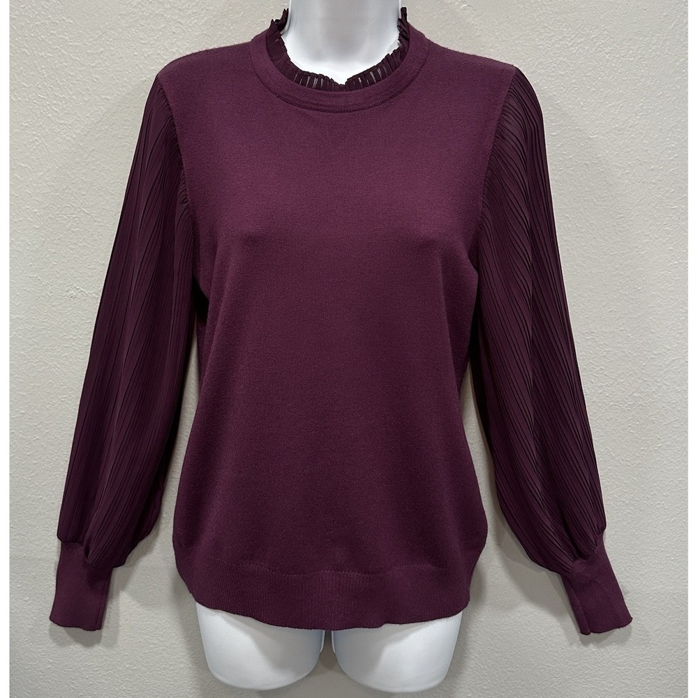 Sioni Evening Sweater Women's  Medium Purple Long Tiered Sleeve Chiffon Pullover